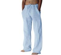 Pantalon décontracté en coton pour homme - Coupe ample - Pantalon de plage d'été avec poches - Cordon de serrage - Taille élastique - Respirant - Léger - Avec poches - Couleur unie - Pyjama pour le