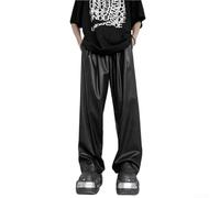 Pantalon décontracté en cuir synthétique pour homme - Coupe ample - Pour tous les jours et style urbain (L noir)
