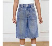 Pantalon décontracté en jean bleu 3/4 de base Y2K pour jeune fille, tenue décontractée de printemps et d'été pour vacances, style bohème de campagne 6Y,7Y,8Y,4Y,5YUnicoloreJean