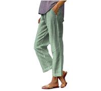Pantalon décontracté en lin de coton taille haute élastique long confortable confortable pour la plage Léger et frais Tissu doux, Vert, XXL