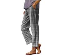 Pantalon décontracté en lin de coton taille haute élastique long confortable confortable pour la plage Léger et frais Tissu doux, noir, M