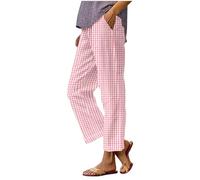 Pantalon décontracté en lin de coton taille haute élastique long confortable confortable pour la plage Léger et frais Tissu doux, rose, S