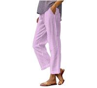 Pantalon décontracté en lin de coton taille haute élastique long confortable confortable pour la plage Léger et frais Tissu doux, violet, XXL