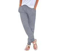 Pantalon décontracté en lin mélangé pour femme, taille élastique, cordon de serrage, poches de couleur unie, simple mais tendance, pantalon d'été, de plage, à porter au quotidien pour femme, gris, M
