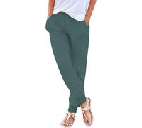Pantalon décontracté en lin mélangé pour femme, taille élastique, cordon de serrage, poches de couleur unie, simple mais tendance, pantalon d'été, de plage, à porter au quotidien pour femme, bleu