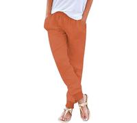 Pantalon décontracté en lin mélangé pour femme, taille élastique, cordon de serrage, poches de couleur unie, simple mais tendance, pantalon d'été, de plage, à porter au quotidien pour femme, Orange