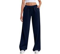 Pantalon décontracté en lin pour femme - 76,2 cm/81,3 cm/86,4 cm/91,4 cm - Entrejambe de taille - Pantalon de plage d'été avec poches - Imprimé léopard, bleu marine, XL