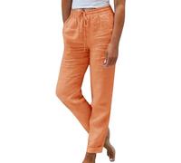 Pantalon décontracté en lin pour femme avec cordon de serrage, couleur unie, respirant, coupe ample, confortable, minimaliste et élégant, léger, pour la plage, le quotidien, pour le printemps, l'été