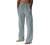 Pantalon décontracté en lin pour homme : pantalon en coton et lin avec cordon de serrage à la taille élastique, coupe ample, léger, pantalon d'entraînement, de pêche, de cyclisme, de course, de