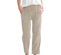 Pantalon décontracté en velours côtelé pour femme - Taille élastique - Avec poches - Couleur unie - Usage quotidien - Élégant et ample - Pour l'automne et l'hiver, kaki, L