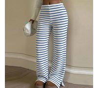 Pantalon décontracté et confortable pour adolescentes, rayures bleu et blanc, couleur claire, polyvalent et à la mode de rue 14Y,13Y,16Y,15YRayéPolyester