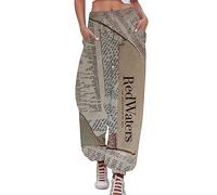 Pantalon Décontracté Femme à Imprimé Journal Ancien Style Rétro et Sportif Coupe Harem Confortable et Unique(Khaki, XXXXXL)