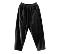 Pantalon Décontracté Femme en Coton Et Lin Unicolore À Jambes Larges - Pantalon Ample en Velours Côtelé pour Femme Bottoms avec Deux Poches Pantalons Extérieur Pant Automne Hiver Pants Chic Pant