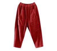 Pantalon Décontracté Femme en Coton Et Lin Unicolore À Jambes Larges - Pantalon Ample en Velours Côtelé pour Femme Bottoms avec Deux Poches Pantalons Extérieur Pant Automne Hiver Pants Chic Pant