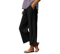 Pantalon DéContracté Femme MéLange Lin Coton Coupe Large Sept HuitièMe Longueur Taille éLastique Avec Poches LatéRales Pantalon Confortable Pour La Maison Les Vacances Les Sorties Estivales Tous