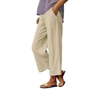 Pantalon DéContracté Femme MéLange Lin Coton Coupe Large Sept HuitièMe Longueur Taille éLastique Avec Poches LatéRales Pantalon Confortable Pour La Maison Les Vacances Les Sorties Estivales Tous