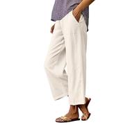 Pantalon DéContracté Femme MéLange Lin Coton Coupe Large Sept HuitièMe Longueur Taille éLastique Avec Poches LatéRales Pantalon Confortable Pour La Maison Les Vacances Les Sorties Estivales Tous