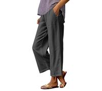 Pantalon DéContracté Femme MéLange Lin Coton Coupe Large Sept HuitièMe Longueur Taille éLastique Avec Poches LatéRales Pantalon Confortable Pour La Maison Les Vacances Les Sorties Estivales Tous