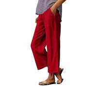 Pantalon DéContracté Femme MéLange Lin Coton Coupe Large Sept HuitièMe Longueur Taille éLastique Avec Poches LatéRales Pantalon Confortable Pour La Maison Les Vacances Les Sorties Estivales Tous