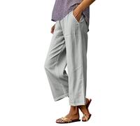 Pantalon DéContracté Femme MéLange Lin Coton Coupe Large Sept HuitièMe Longueur Taille éLastique Avec Poches LatéRales Pantalon Confortable Pour La Maison Les Vacances Les Sorties Estivales Tous