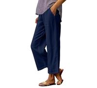 Pantalon DéContracté Femme MéLange Lin Coton Coupe Large Sept HuitièMe Longueur Taille éLastique Avec Poches LatéRales Pantalon Confortable Pour La Maison Les Vacances Les Sorties Estivales Tous