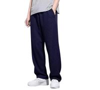 Pantalon décontracté gaufré d'été pour homme - Pantalon de jogging pour homme - Couleur unie - Pantalon athlétique tendance pour homme - Coupe ample - Jambe droite, bleu, L