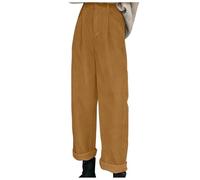 Pantalon décontracté Haute pour Femme Velours côtelé Ample Droit Nouvelle Automne Confortable Quotidien (Khaki, XXL)