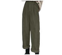 Pantalon décontracté Haute pour Femme Velours côtelé Ample Droit Nouvelle Automne Confortable Quotidien (Army Green, XL)