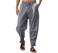 Pantalon décontracté Homme léger Respirant Coupe Ample sergé Plage Cordon Serrage Taille élastique Confortable Tous Pantalon Cargo Homme Stretch Confortable Quotidien Poches Style Urbain (Grey, L)