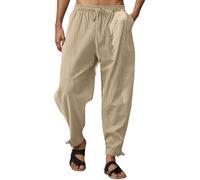Pantalon décontracté Homme léger Respirant Coupe Ample sergé Plage Cordon Serrage Taille élastique Confortable Tous Pantalon Cargo Homme Stretch Confortable Quotidien Poches Style Urbain (Khaki, S)