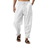 Pantalon décontracté Homme léger Respirant Coupe Ample sergé Plage Cordon Serrage Taille élastique Confortable Tous Pantalon Cargo Homme Stretch Confortable Quotidien Poches Style Urbain (White, S)