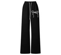 Pantalon décontracté léger pour Fille avec Cordon de Serrage Coupe Ample Droite Sportive Confort Jeu Quotidien (Black-B, 110)