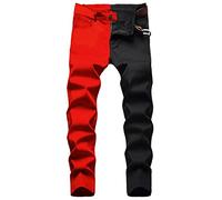 Pantalon décontracté patchwork mode hop denim droite rue jeans avec poches pantalon pour homme taille L, Rouge, 42