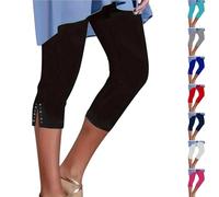 Pantalon Décontracté Plage Yoga Legging Noir Femme 3/4 Pantacourt Femme Été Fente À Strass Jambe Resserré Loisirs Respirant Coupe Spandex Stretch Slim Fit Short Longueur Genou Confortable Shorty