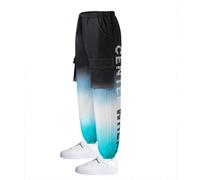 Pantalon décontracté pour adolescent, pantalon long imprimé. Contraste dégradé lettre & imprimé dégradé, taille élastique, port quotidien, style de rue ample 14Y,13Y,16Y,15YLettres,Ombré,Tout ImpriméP