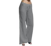 Pantalon décontracté pour femme avec cordon de serrage à la taille - Pantalon long élastique à jambe large pour un port confortable au quotidien, gris, 3XL