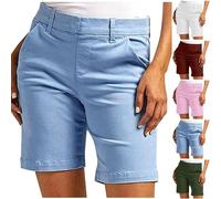 Pantalon décontracté pour femme - Couleur unie - Confortable - Legging droit à cinq points avec poches - Élégant et polyvalent - À porter au quotidien, bleu, L