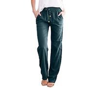 Pantalon décontracté pour femme en coton solide et pantalon avec poches longues Pantalon confortable pour femme, bleu, XL