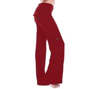 Pantalon décontracté pour femme - Pantalon de yoga à jambe large - Pantalon cargo à jambes larges - Legging ample - Pantalon de yoga évasé avec poches, Rouge, XS