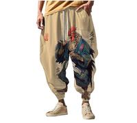 Pantalon décontracté pour homme de style japonais - Pantalon baggy harem pour homme - Motif imprimé amusant - Pantalon hippie décontracté - Joggers harem - Pantalon avec ourlet à la taille - Pantalon
