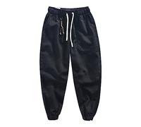 Pantalon décontracté pour homme - Jambes serrées - Pantalon en coton et lin pour l'été - Pantalon de jogging - Pantalon de jogging - Coupe ample - Réglable - Extensible - Jambe droite - Bas plat