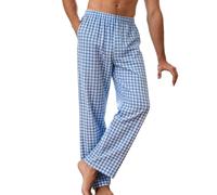 Pantalon décontracté pour homme - Pantalon de pyjama à carreaux - Jambe droite - Doux au toucher - Respirant - Confortable - Taille élastique, bleu ciel, XL