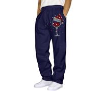 Pantalon décontracté pour homme - Pantalon hip-hop de Noël - Couleur unie - Avec manchette à lacets - Poche pratique pour des activités de loisirs élégantes, Marine, L