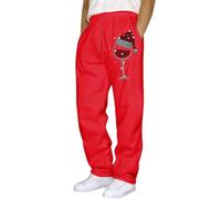 Pantalon décontracté pour homme - Pantalon hip-hop de Noël - Couleur unie - Avec manchette à lacets - Poche pratique pour des activités de loisirs élégantes, rouge, L
