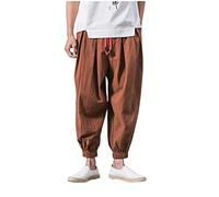 Pantalon décontracté pour homme, sarouel, grande taille, pantalon de détente à bas fermé, pantalon de survêtement de couleur unie, pantalon de trekking, pantalon d'extérieur fin et léger, café, 4XL
