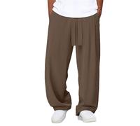 Pantalon décontracté pour homme, taille élastique, cordon de serrage, pantalon palazzo baggy avec poches, couleur unie, léger, confortable, pantalon fluide, jambe large, droit, polyvalent, vêtement de