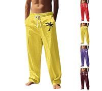 Pantalon décontracté pour homme - Taille élastique - Imprimé palmier - Pantalon léger d'été - Pantalon de plage pour la maison - Pantalon de détente ample avec poches - Pantalon chino de loisirs pour