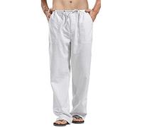 Pantalon Décontracté Pour Hommes En Lin Coton Et Lin Confortable Pantalon Long Large D'Été Décontracté Lin Respirant Classique Pantalon Baggy Vacances Avec Poches Élastique À La Taille Pantalon De