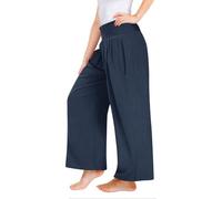 Pantalon décontracté surdimensionné pour fille - Pantalon alazzo à jambes larges - Tissu léger élégant drapé - Couleur unie - Pour les vacances d'été - Tenue décontractée, bleu marine, 160