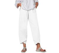 Pantalon décontracté Taille Haute en Coton et Lin pour Femme avec Poche arrière